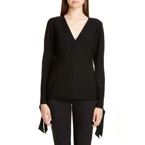 CAROLINA HERRERA Tie Cuff Crepe Blouse in Black - Size 12